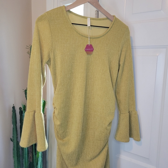 NWT Pink Blush Maternity Bodycon Lime Green/Yellow Stretch Sides, Size Large - Picture 3 of 9